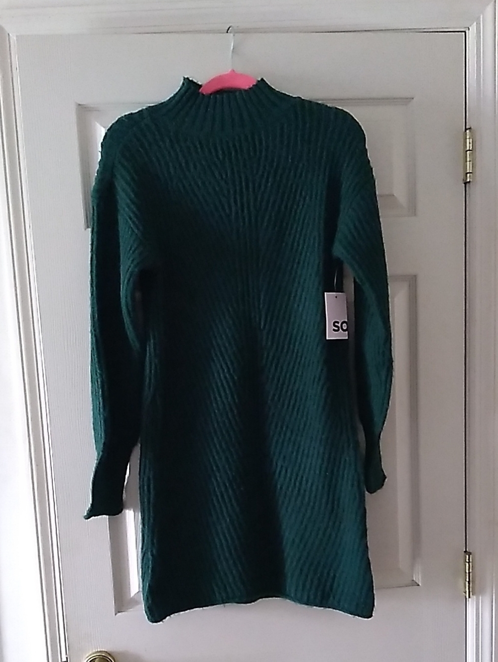 SO Green Ribbed Long Sleeve Sweater Dress